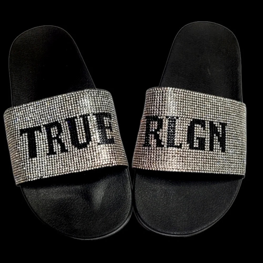 True religion rhinestone  slides- NEW Sz 10